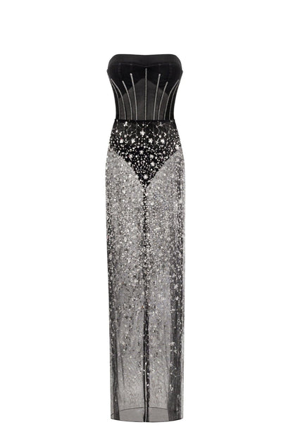 CRYSTAL-COVERED FABULOUS BLACK MAXI DRESS
