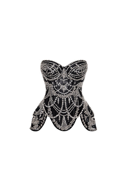 CRYSTAL-COVERED BLACK CORSET