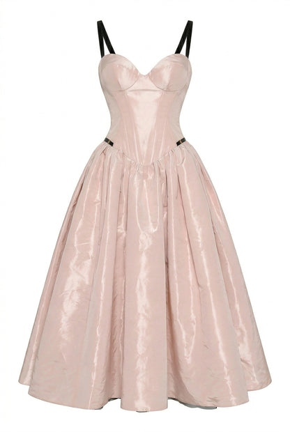 MISTY ROSE CORSET MIDI DRESS WITH CONTRAST DETAILS