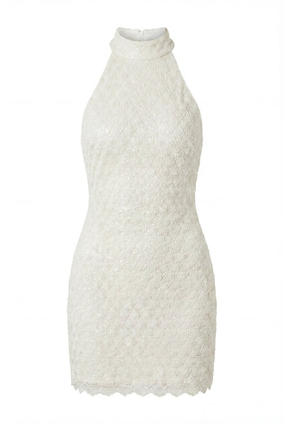 FITTED LACE IVORY MINI DRESS