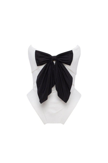 SLEEVELESS WHITE CORSET WITH DETACHABLE BOW, PARISIENNE