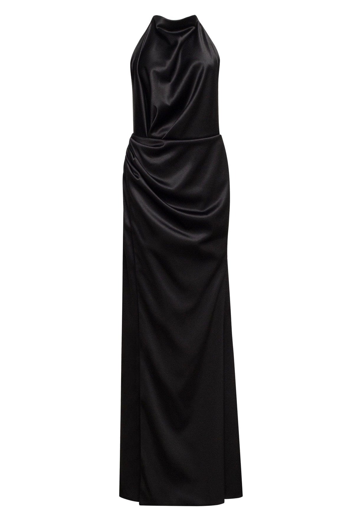 BLACK MOCK NECK SLEEVELESS LOW SLIT DRESS