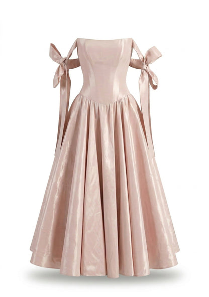 MISTY ROSE TAFFETA CORSET MIDI DRESS