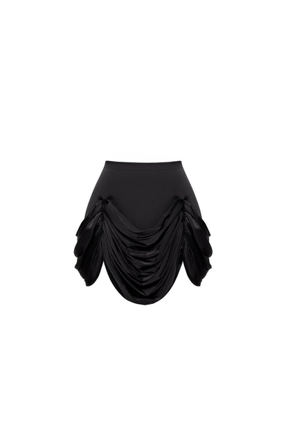 BLACK MINI SKIRT WITH DRAPING