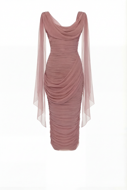 MIDI DRESS IN ITALIAN MESH WITH DRAPING