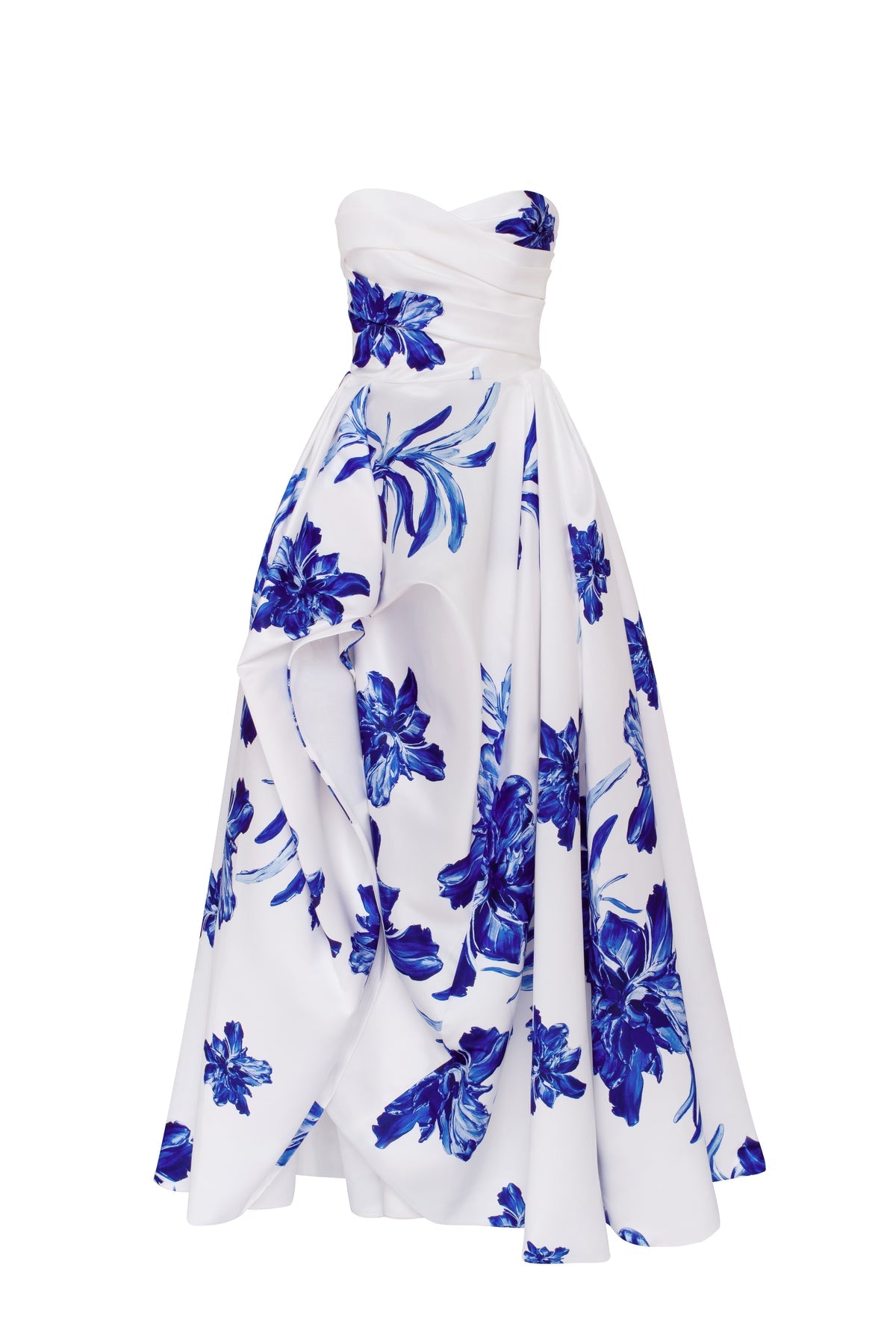 WONDERFUL WHITE A-LINE MAXI DRESS WITH BLUE FLOWERS, GLOW-UP
