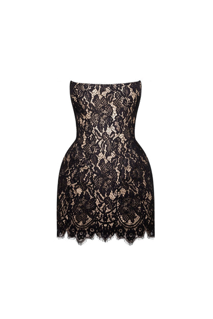 FITTED BLACK LACE MINI DRESS