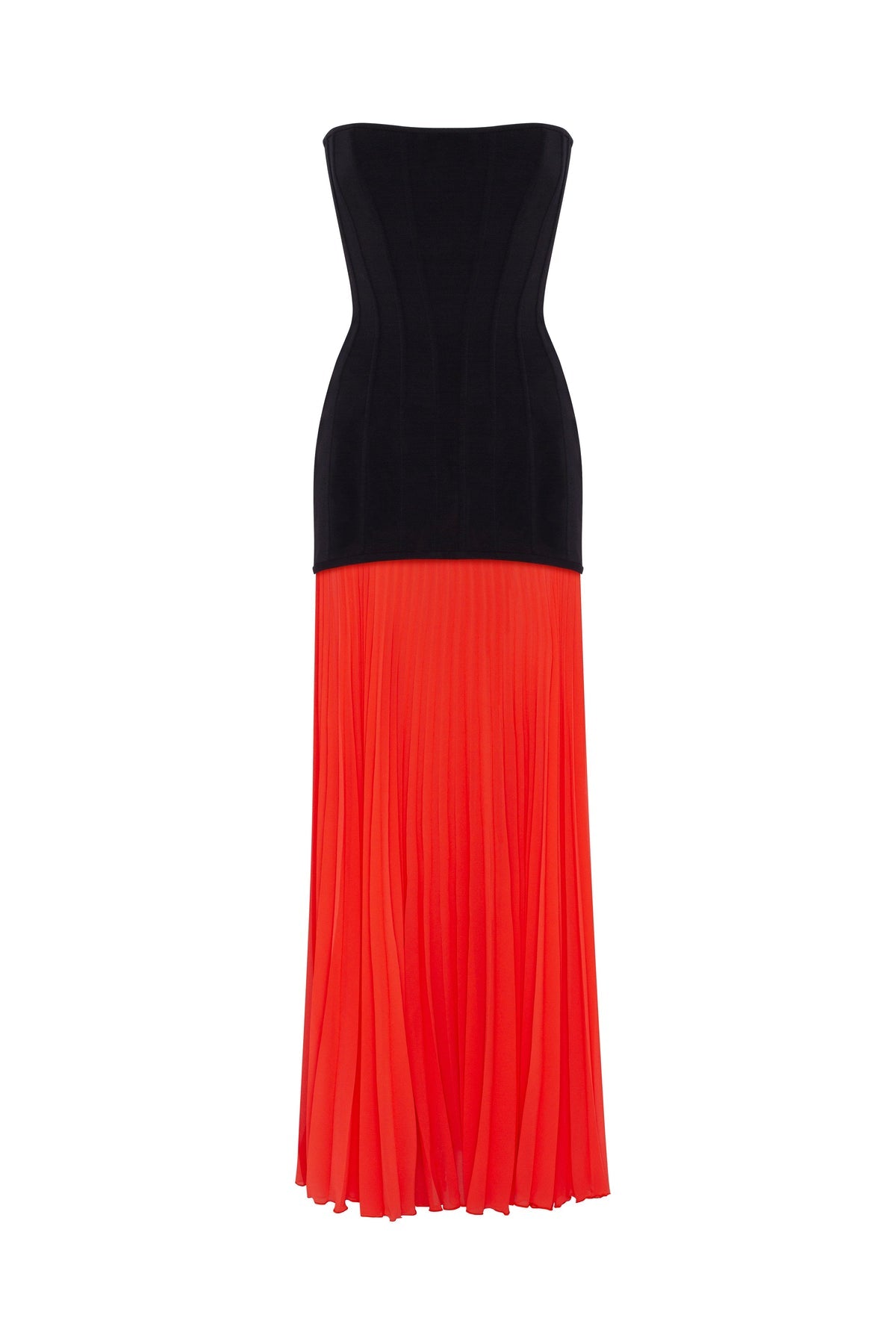 BLACK&CORAL DRESS WITH A PLEATED SKIRT, PARISIENNE