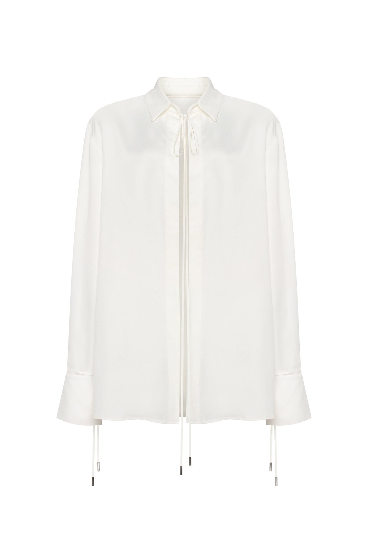 FRONT-TIE SATIN BLOUSE IN WHITE, XO XO