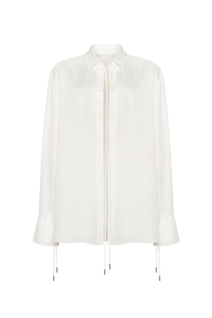 FRONT-TIE SATIN BLOUSE IN WHITE, XO XO