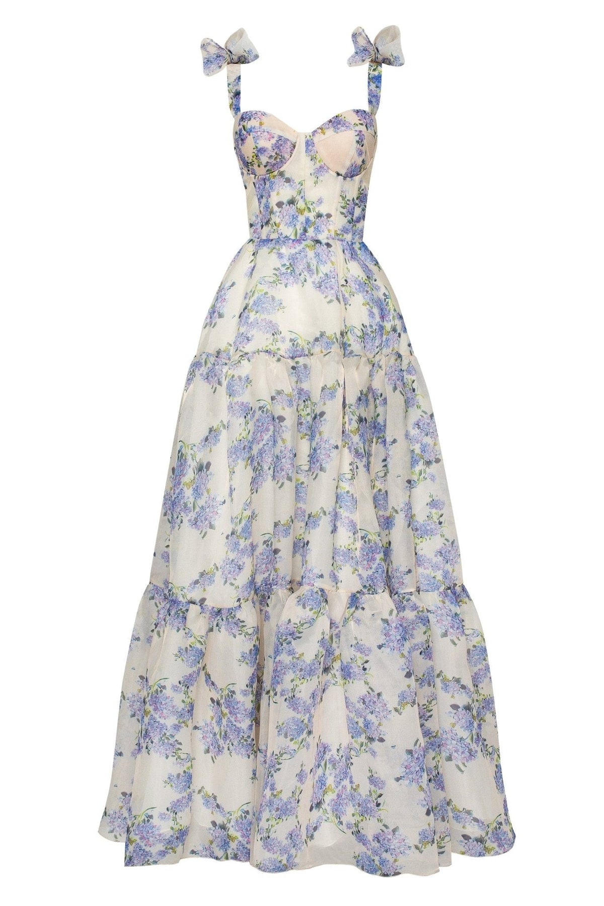 HYDRANGEA TENDER FLORAL MAXI TIE-STRAP DRESS