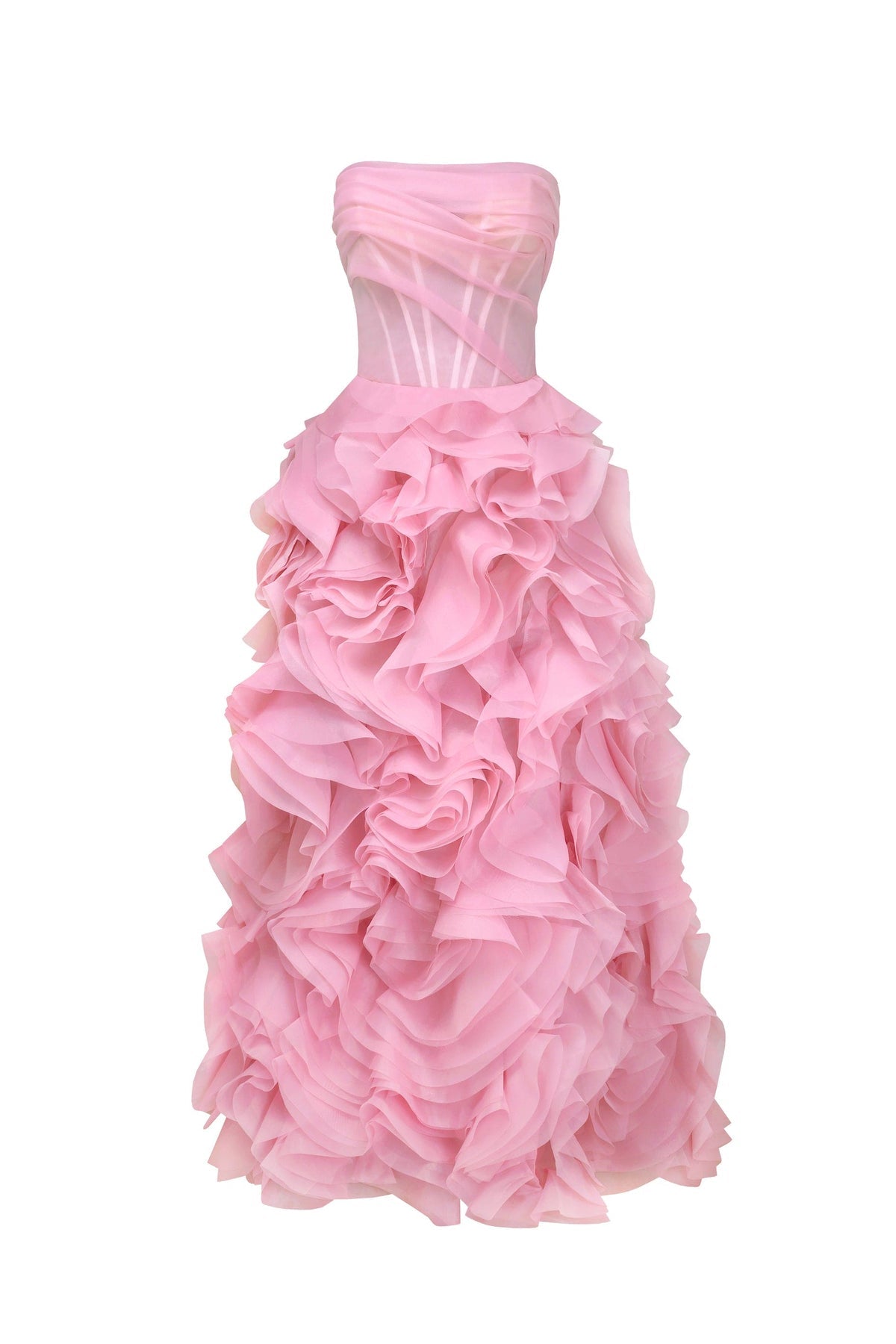VOLUMINOUS ROSE APPLIQUES PINK MAXI DRESS, GARDEN OF EDEN