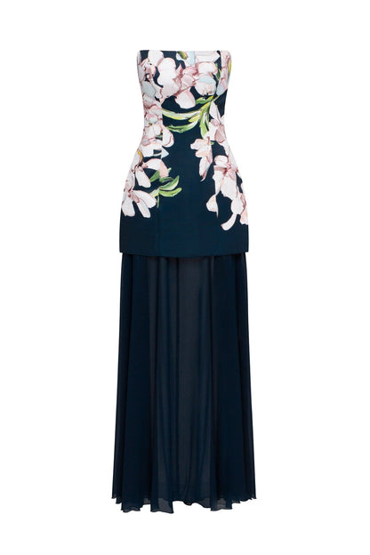 2-IN-1 FLORAL MINI WITH A DETACHABLE DEEP OCEAN GREEN UNDERSKIRT