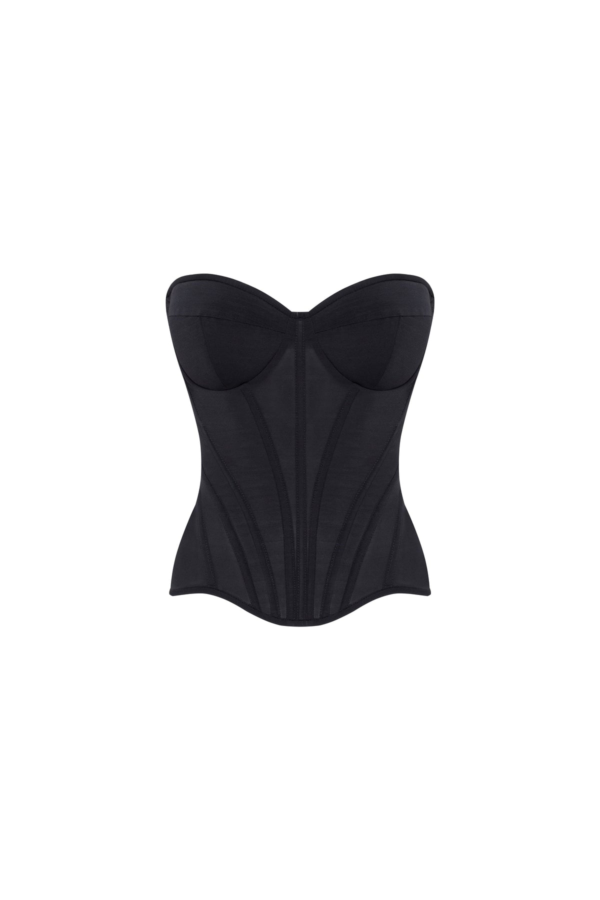 SMART HEART-SHAPED LOW-WAIST BLACK FITTED CORSET, MIDNIGHT WALK