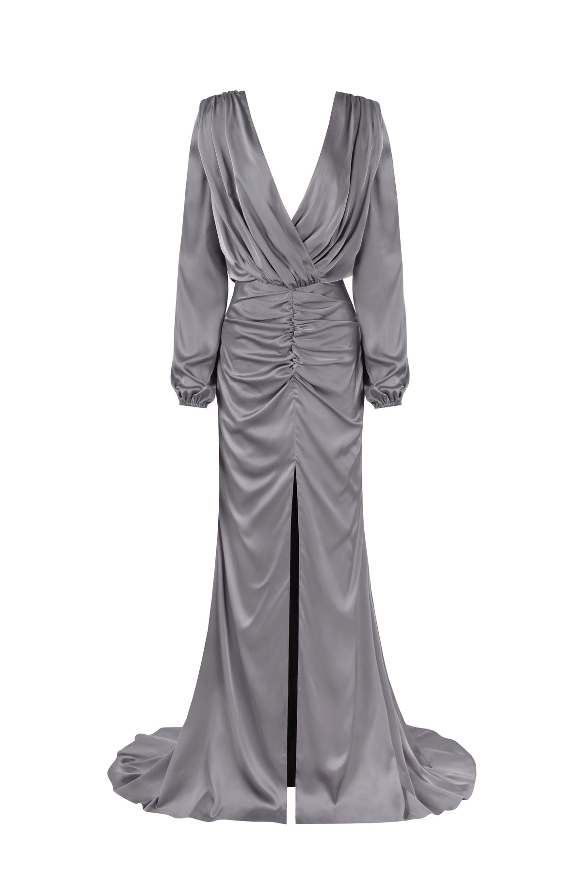 FANCY SILVER SILK MAXI EVENING DRESS