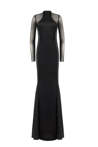 SHOWSTOPPER BLACK DRESS WITH SEMI-TRANSPARENT INSERTS
