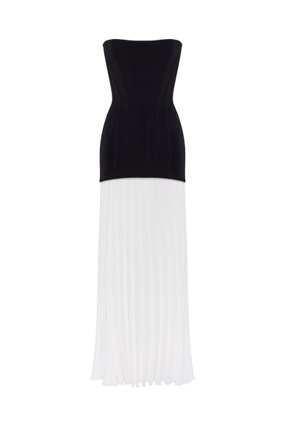 BLACK&WHITE DRESS WITH A PLEATED SKIRT, PARISIENNE