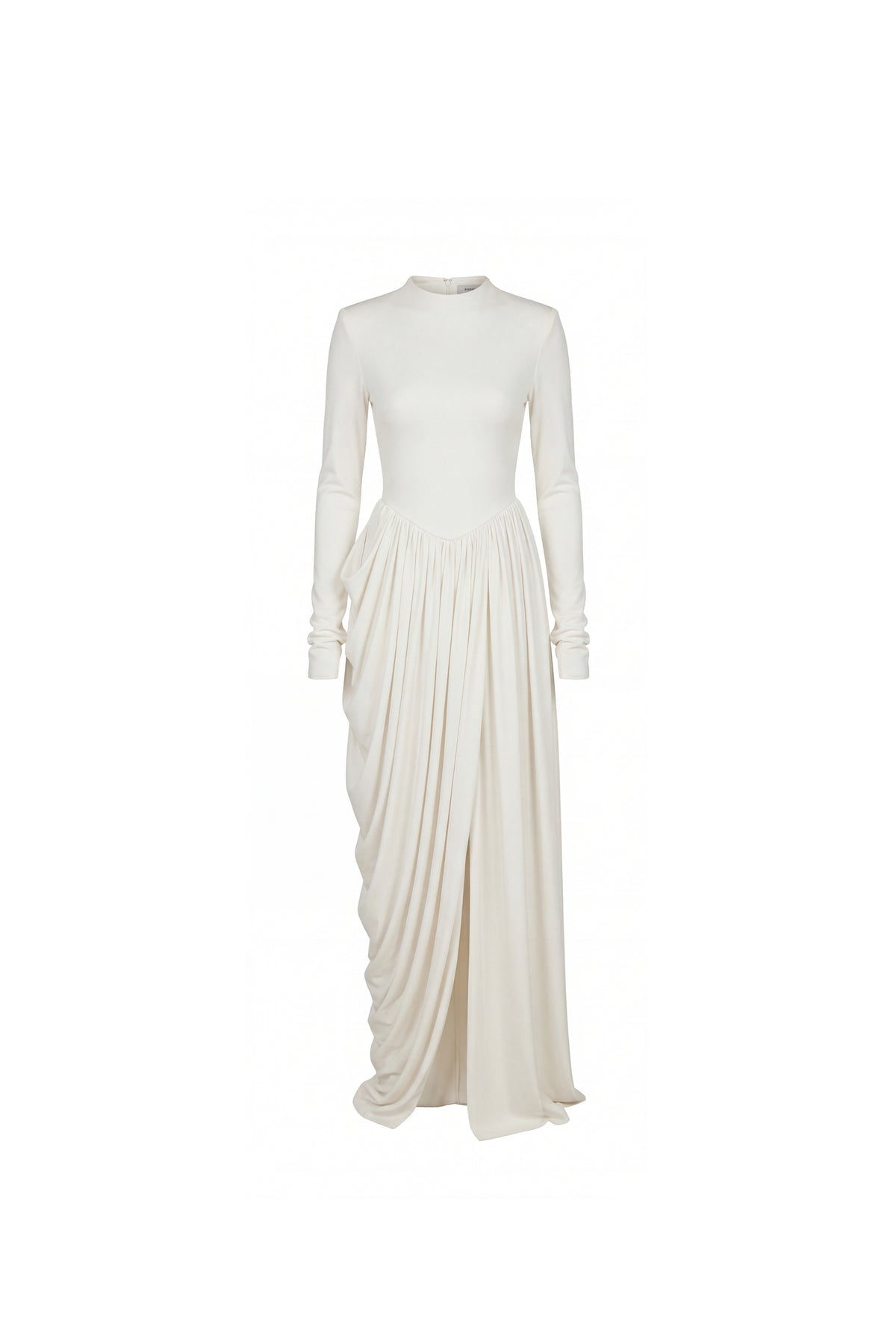 WHITE MAXI DRESS WITH SLIT AND LONG SLEEVES