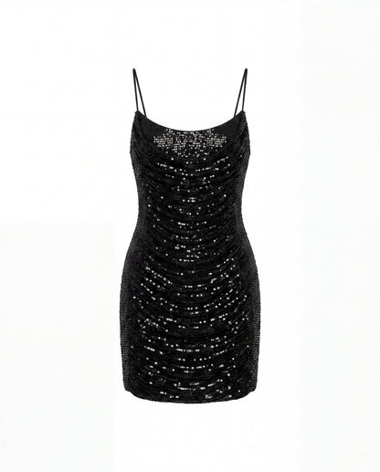 BLACK CORSET MINI DRESS WITH SEQUINS