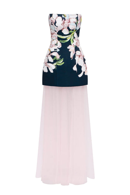 2-IN-1 FLORAL MINI DRESS WITH A DETACHABLE CANDY PINK SHEER UNDERSKIRT