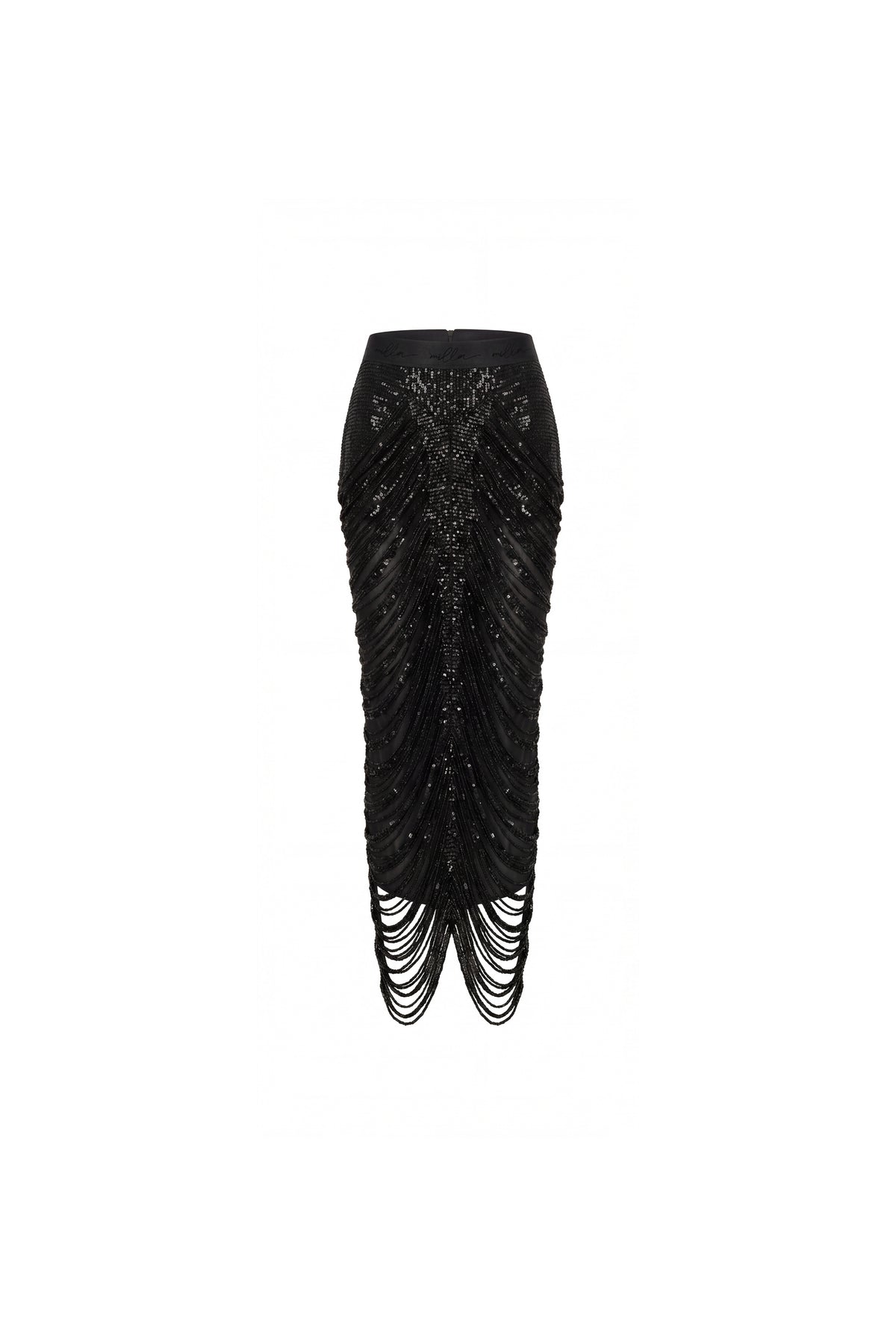 BLACK SEQUIN MIDI SKIRT WITH DRAPING