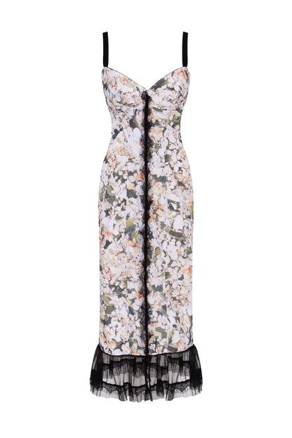 FLORAL MIDI DRESS WITH PUFFY TULLE HEM