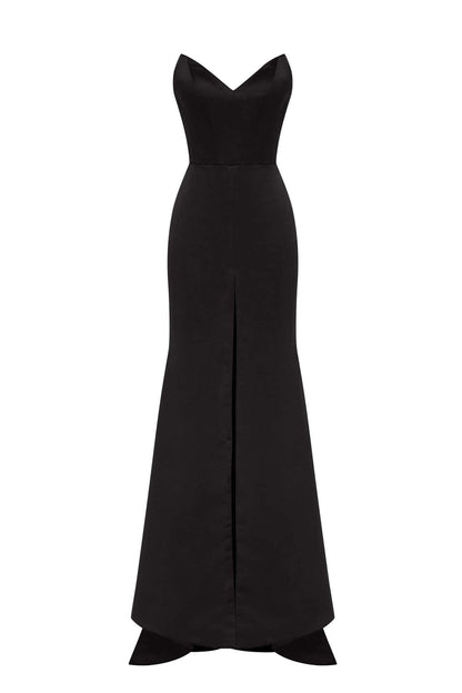 BLACK ELEGANT STRAPLESS TRUMPET EVENING GOWN