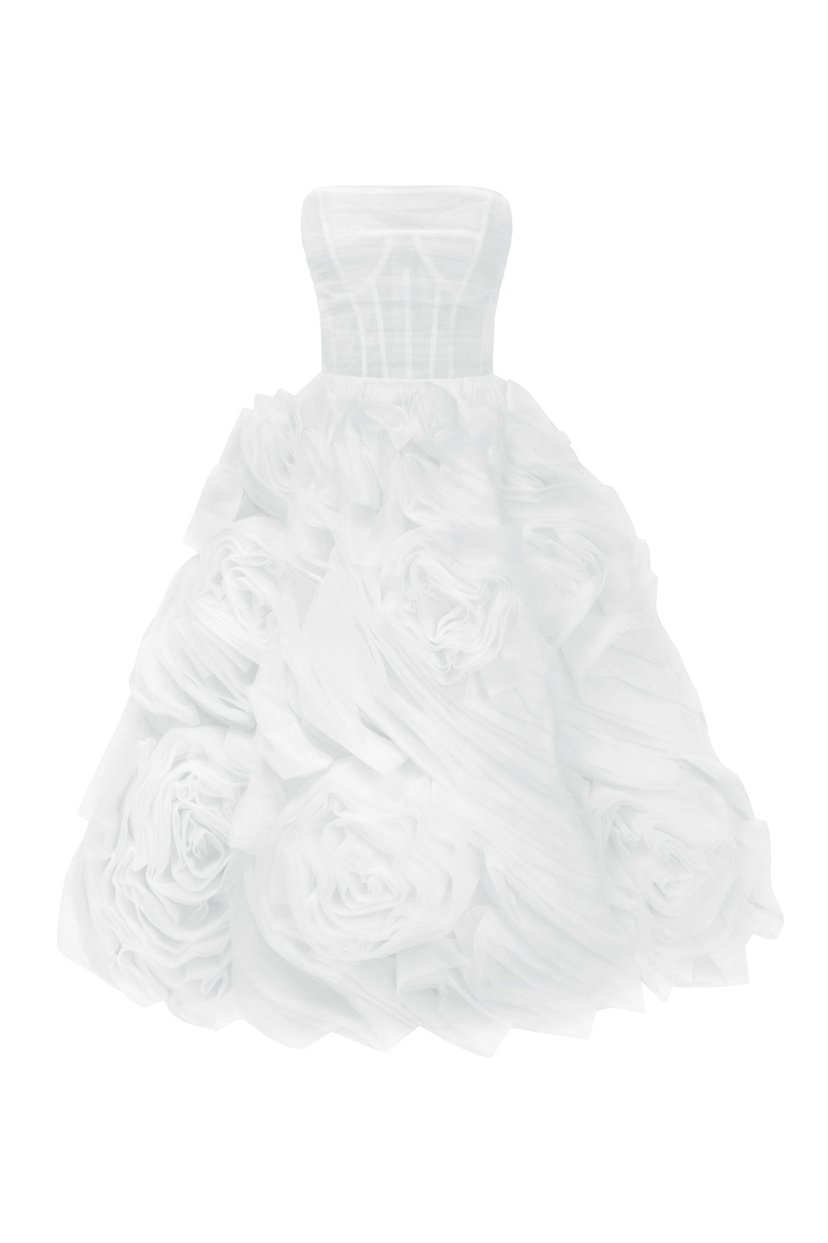 DRAMATICALLY FLOWERED TULLE DRESS IN WHITE