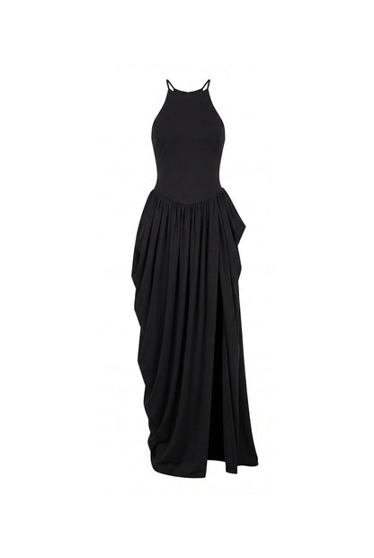 BLACK ELASTIC MAXI DRESS