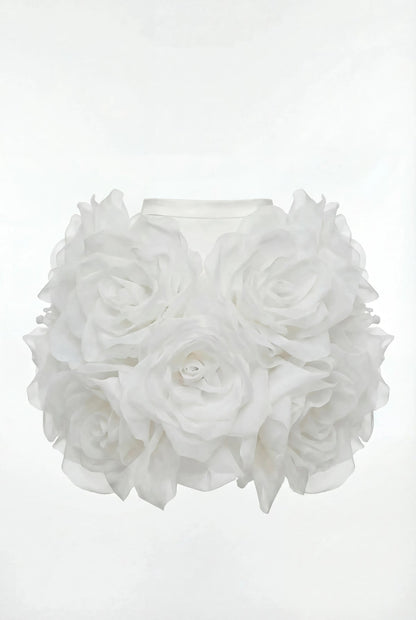 WHITE MINI SKIRT WITH ORGANZA FLOWERS