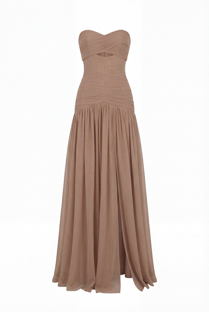 MAXI DRESS IN ITALIAN MESH WITH CORSET BODICE