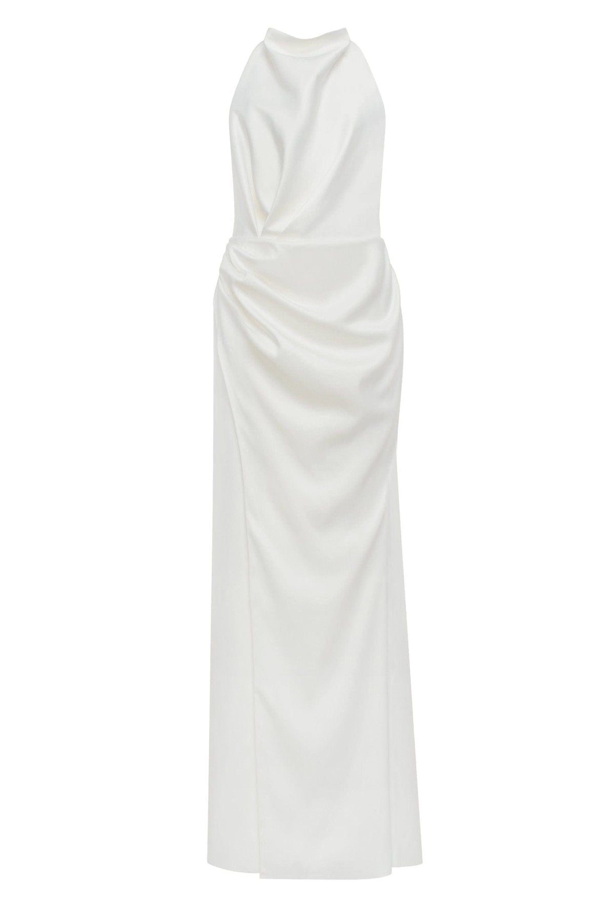 WHITE MOCK NECK SLEEVELESS LOW SLIT DRESS
