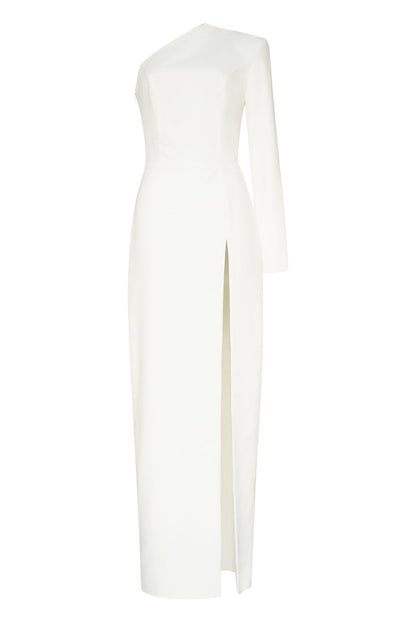 WHITE LONG-SLEEVED DRESS WITH SHARP SHOULDER CUT