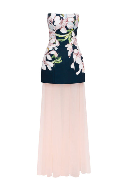2-IN-1 FLORAL MINI DRESS WITH A DETACHABLE LIGHT PEACH UNDERSKIRT