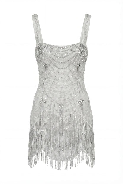 IVORY EMBELLISHED LACE MINI DRESS