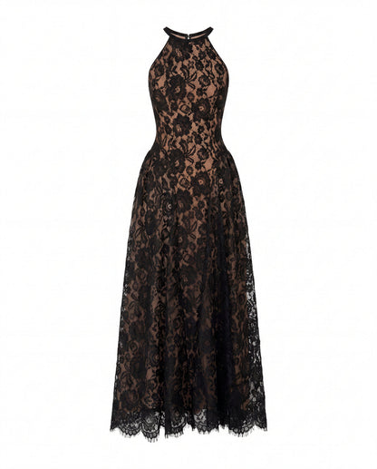 BLACK CHANTILLY LACE MAXI DRESS