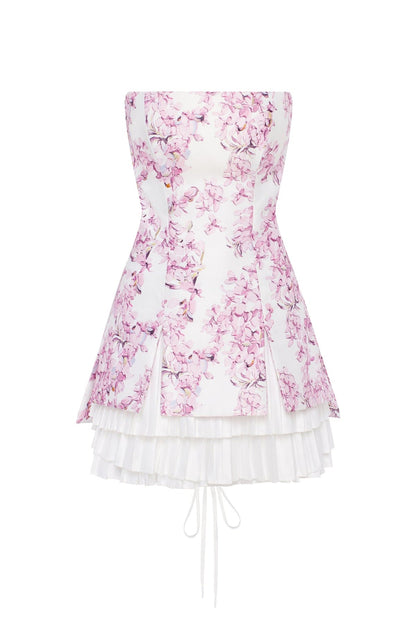 STRAPLESS PINK SAKURA MINI DRESS WITH ACCENT LACING
