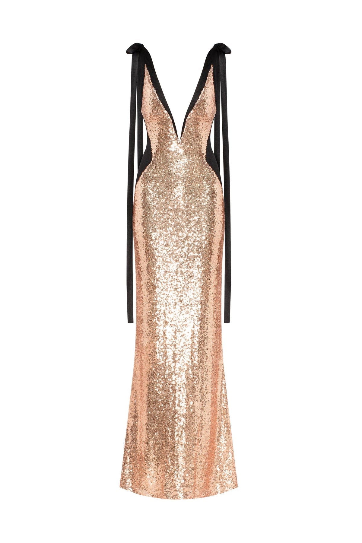 BIZZARE FULLY SEQUINED TIE-STRAPS GOLD MAXI DRESS, SMOKY QUARTZ