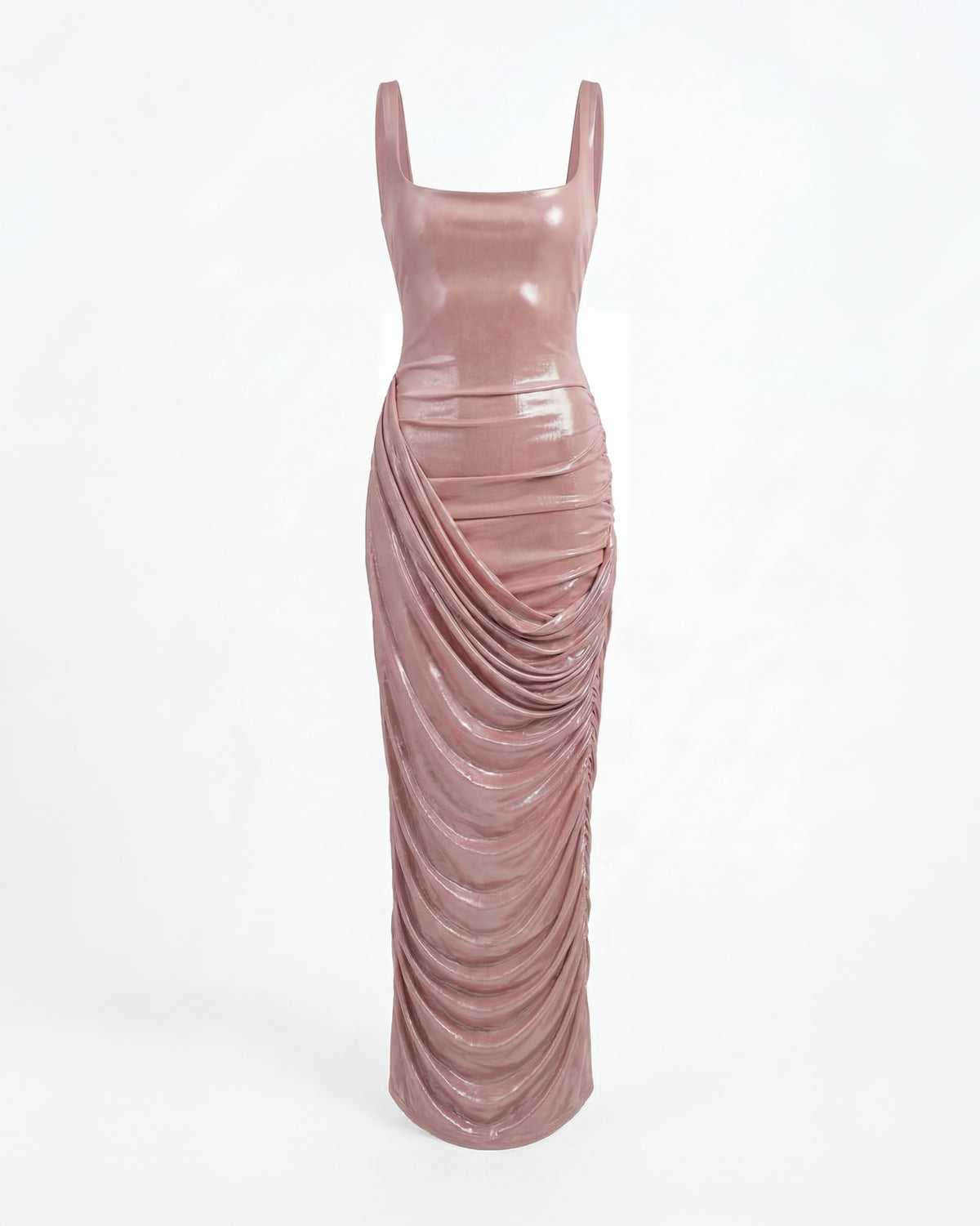 DRAPED MIDI DRESS WITH METALLIC SHEEN