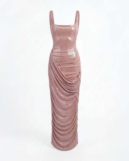 DRAPED MIDI DRESS WITH METALLIC SHEEN