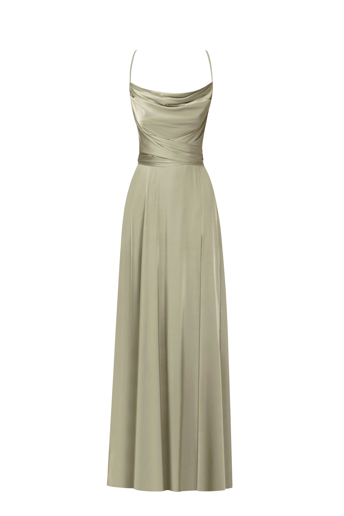 BOUDOIR OLIVE SILK SLIP DRESS