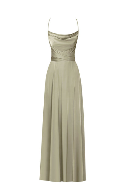 BOUDOIR OLIVE SILK SLIP DRESS