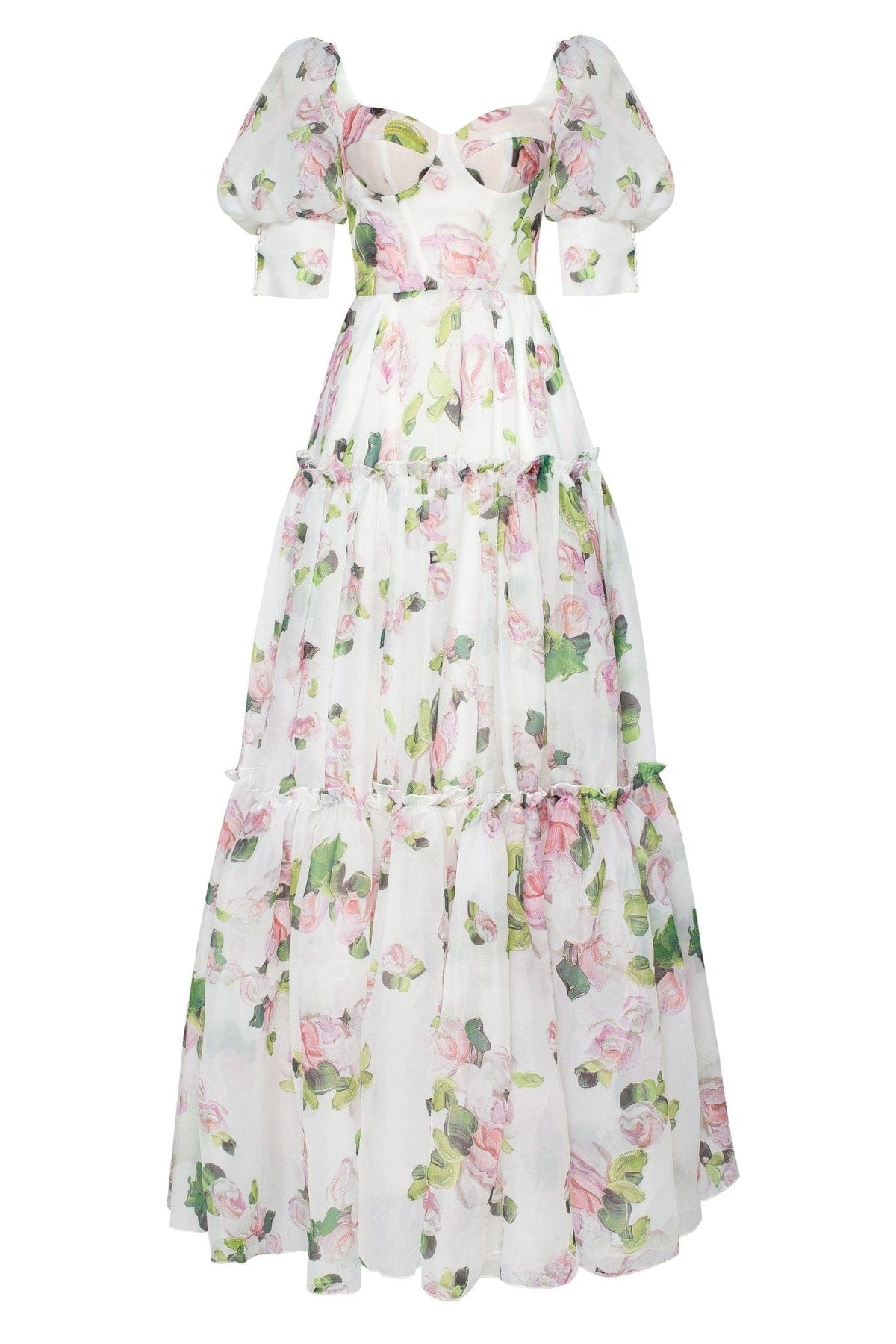 APPLE BLOSSOM FEMININE VOLUMINOUS SHEER SLEEVES DRESS