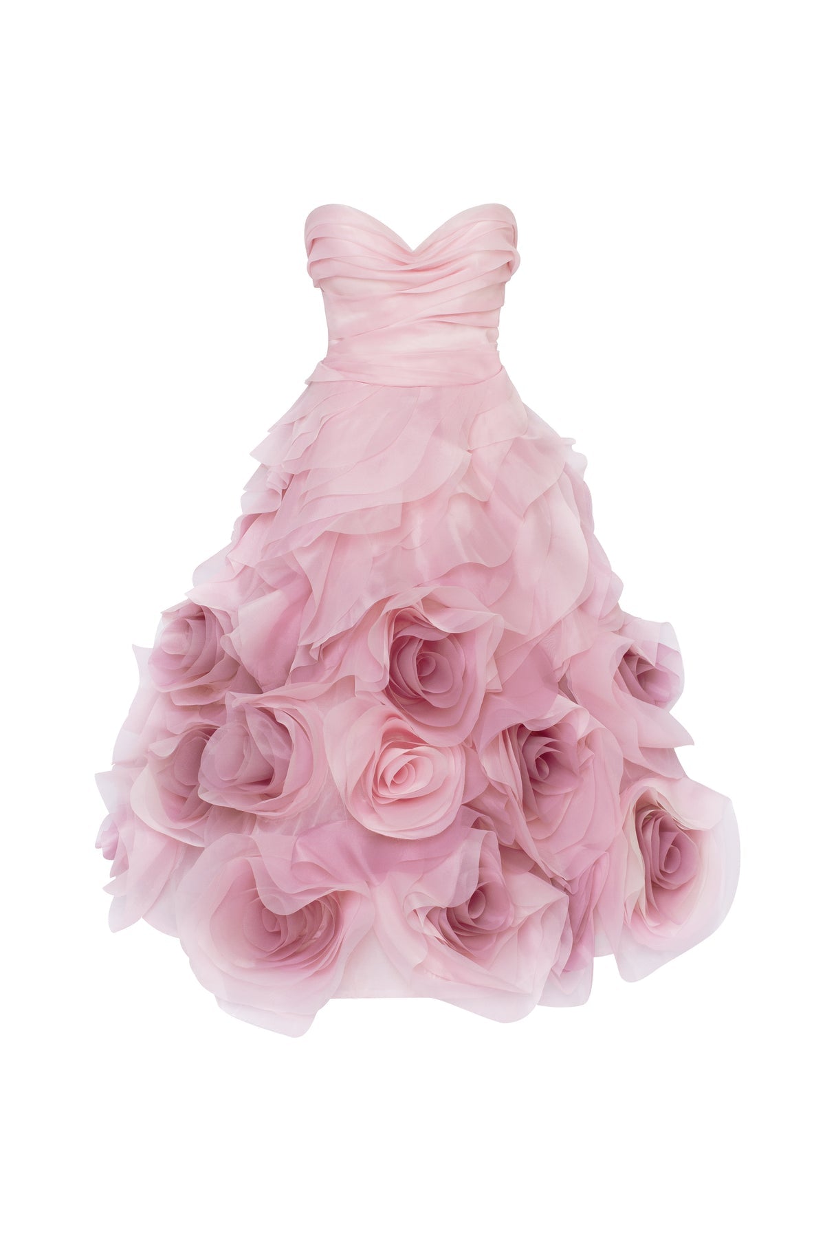 DRAMATIC FLOWERED ORGANZA MIDI DRESS IN MISTY ROSE, GLOW-UP