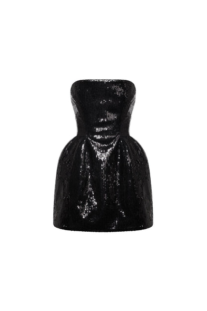 SCULPTED BLACK SHINY MINI DRESS