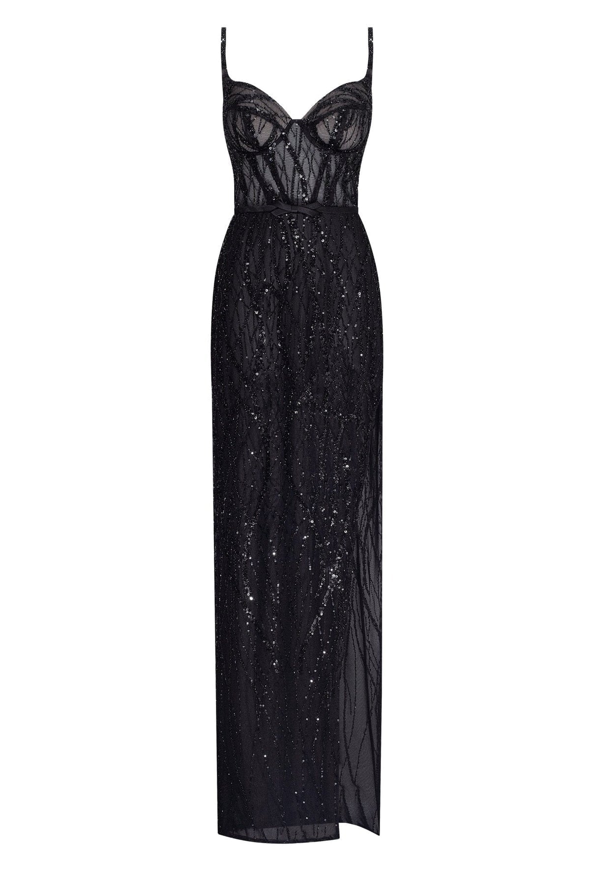 ASTONISHING SEQUINED MAXI GOWN ON SPAGHETTI STRAPS