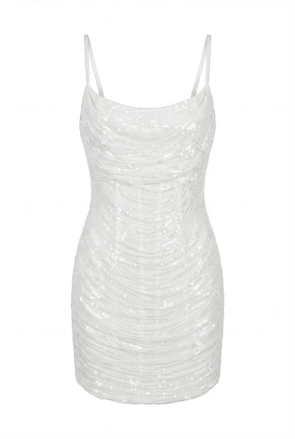 IVORY CORSET MINI DRESS WITH SEQUINS