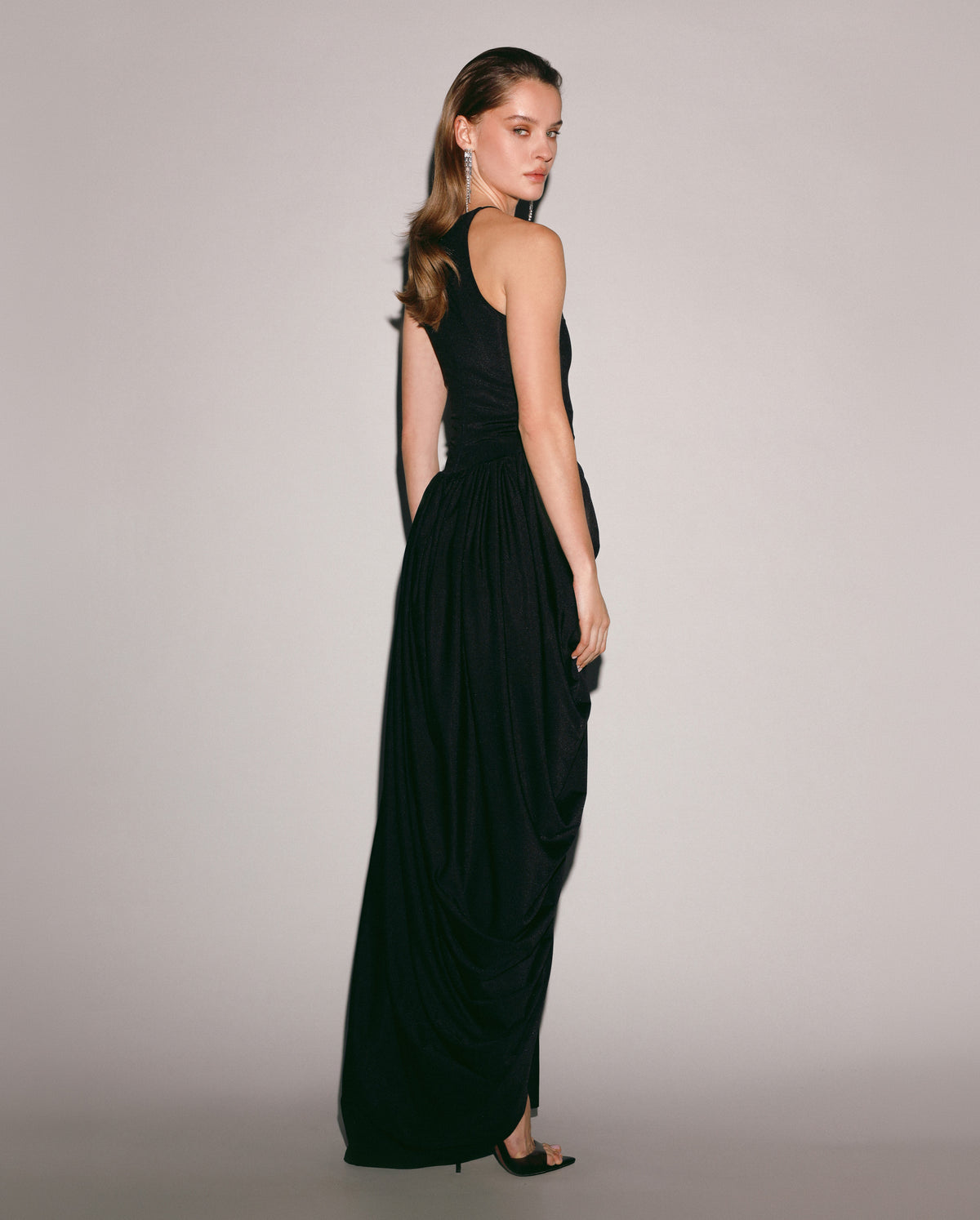 BLACK ELASTIC MAXI DRESS