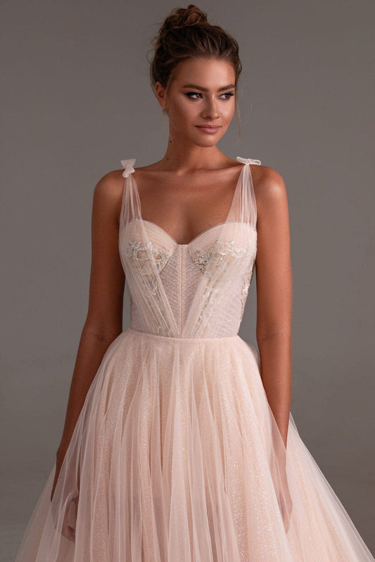 PEACH MULTI-LAYERED TULLE GOWN