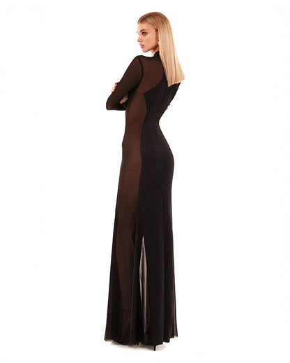 SHOWSTOPPER BLACK DRESS WITH SEMI-TRANSPARENT INSERTS